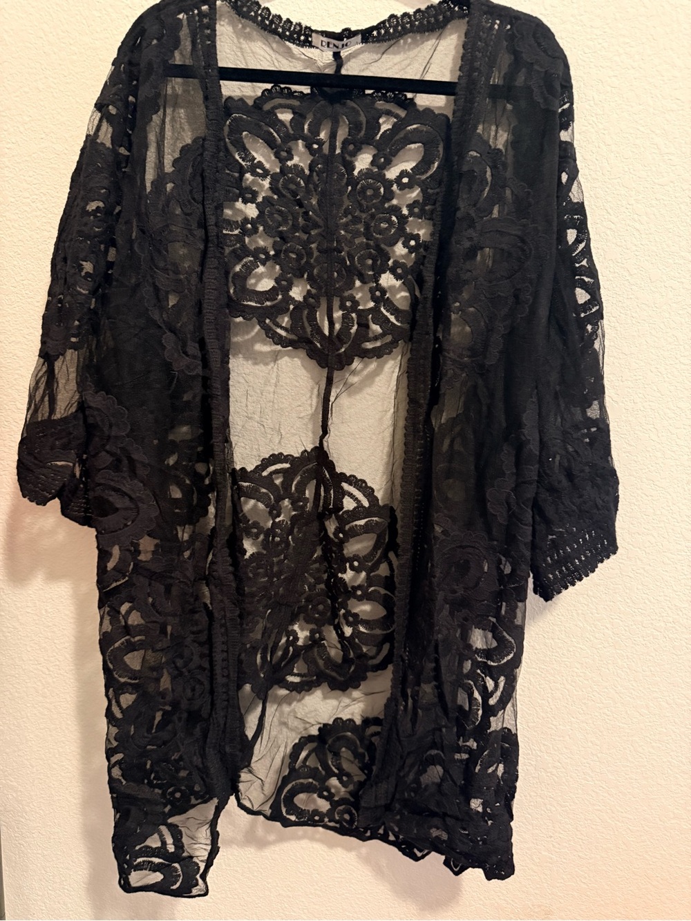 Lace Open-Front Cardigan  - Black